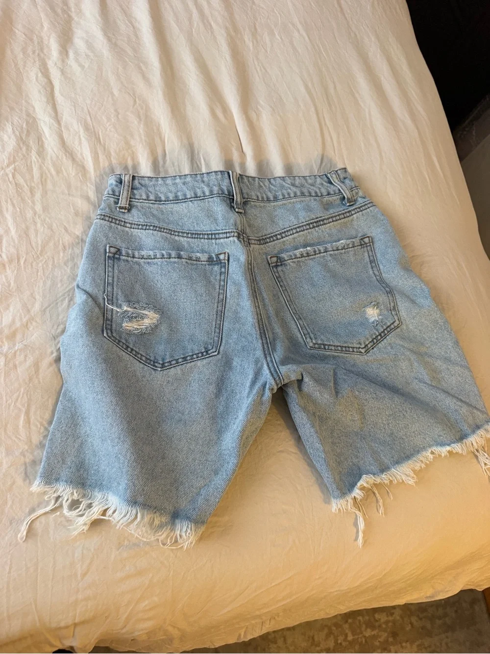 Fashion Nova Light Blue Distressed Denim Bermuda Shorts